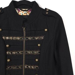 STEVE MADDEN Women WOOL Blend Sequin Embellished Military Full Zip Jacket MEDIUM